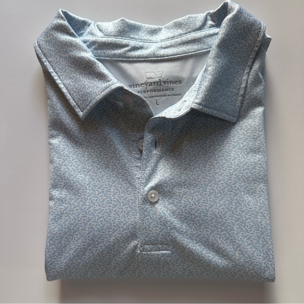 Vineyard Vines Men's Performance Blue Micro Leaf Short Sleeve Golf Polo Large